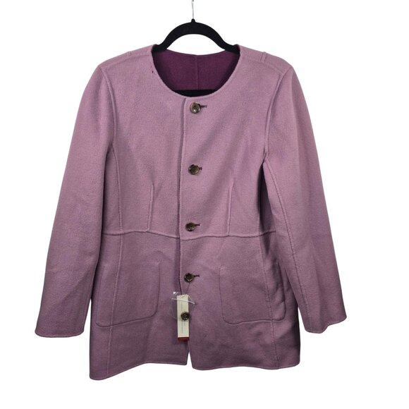 Talbots Coat Womens 10 Purple Wool Blend Peacoat Double Faced Reversible Buttons - Picture 2 of 15